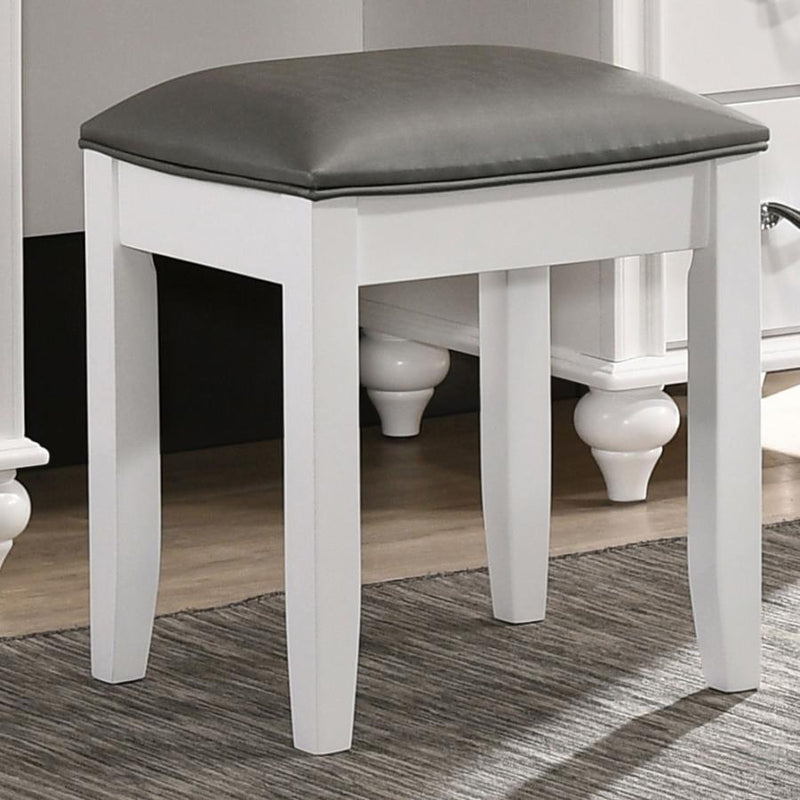 Barzini - Upholstered Vanity Stool - Metallic Aand White