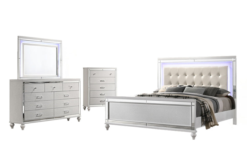 Valentino - Queen 5 Piece Bedroom Set(Bed, Dresser, Mirror, Chest) - White
