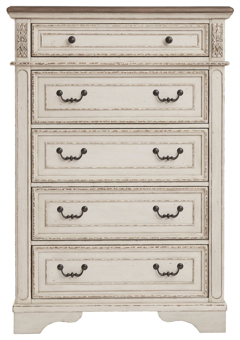Realyn - Five Drawer Chest - White / Brown / Beige