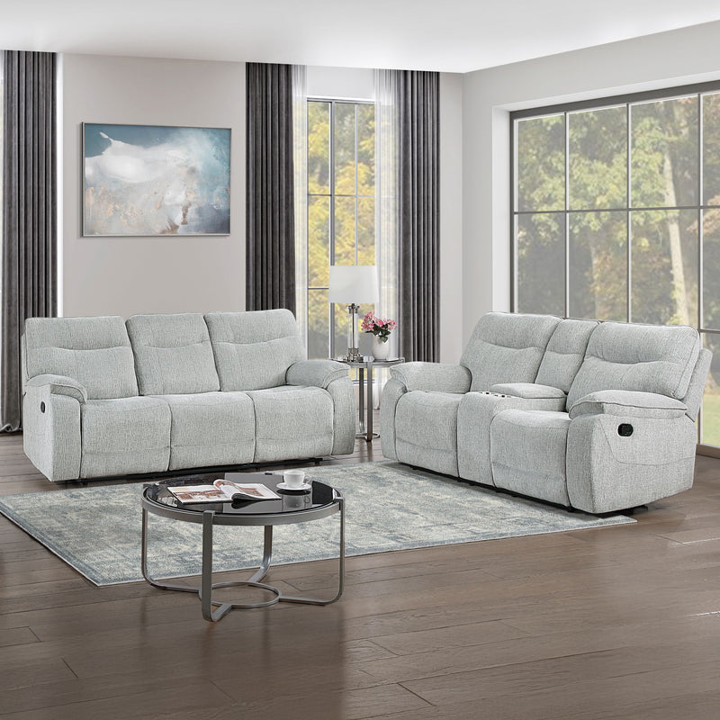 Chablis - 2 Piece Manual Sofa & Loveseat - Mist Gray