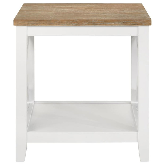 Hollis - Square Wood End Table With Shelf - Brown And White