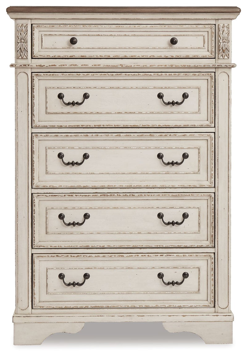 Realyn - Five Drawer Chest - White / Brown / Beige