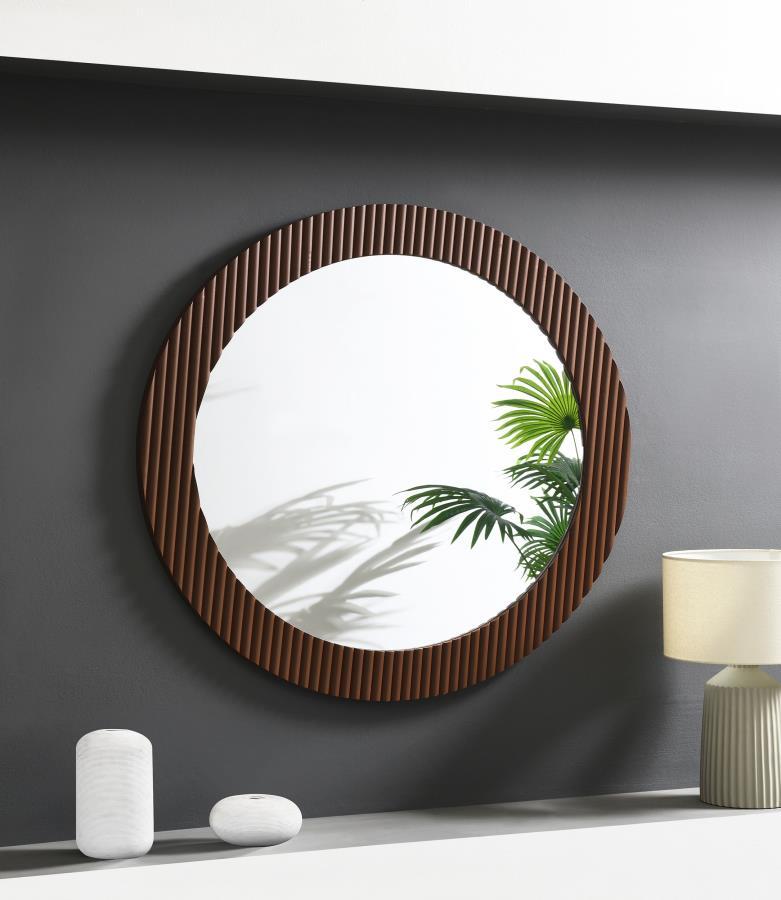 Dexter - Round Reeding Frame Wall Mirror - Brown