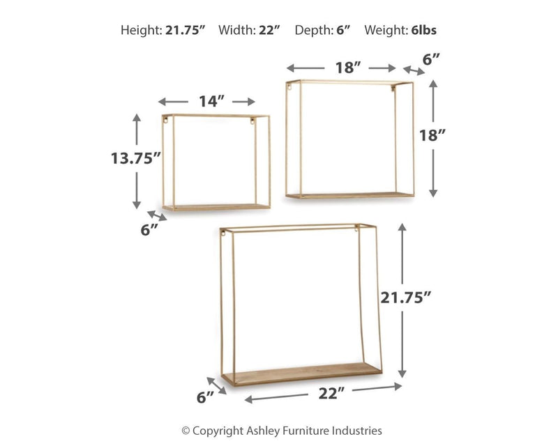 Efharis - Wall Shelf Set (Set of 3) - Natural / Gold Finish