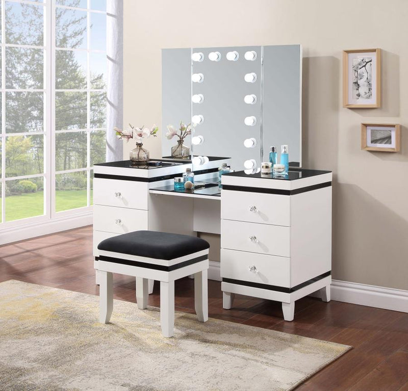 Talei - 6-Drawer Vanity Set With Lighting - Black And White