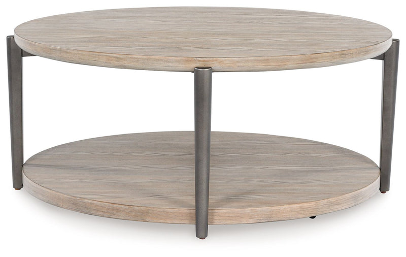 Dyonton - Round Cocktail Table - Light Grayish Brown