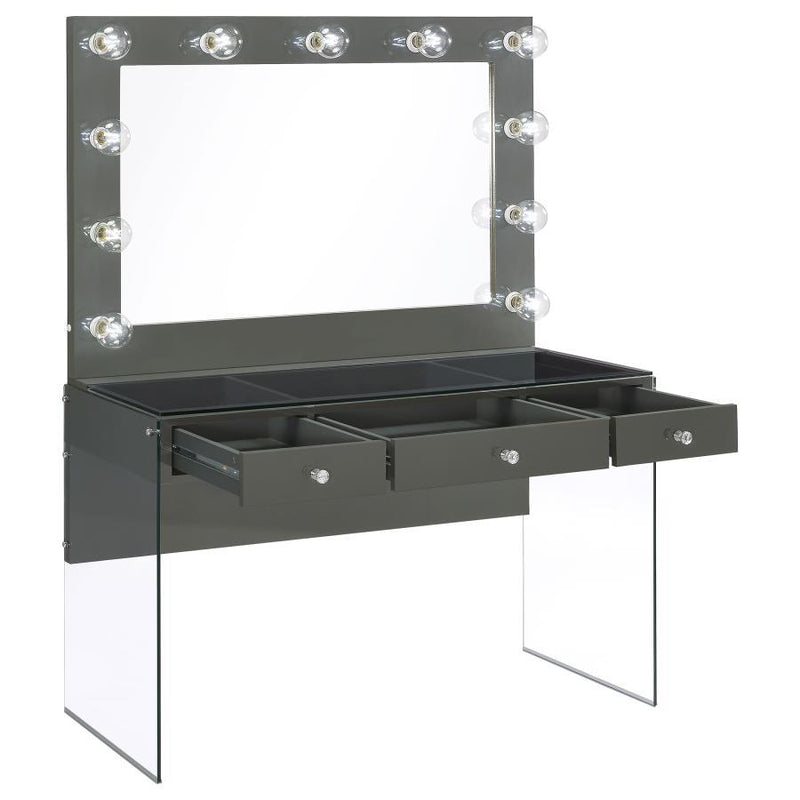 Afshan - 3-Drawer Vanity Set With Lighting - Gray High Gloss
