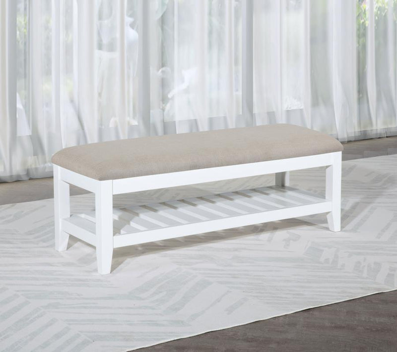 Bexhill - Upholstered Rectangular Bench With Shelf - White