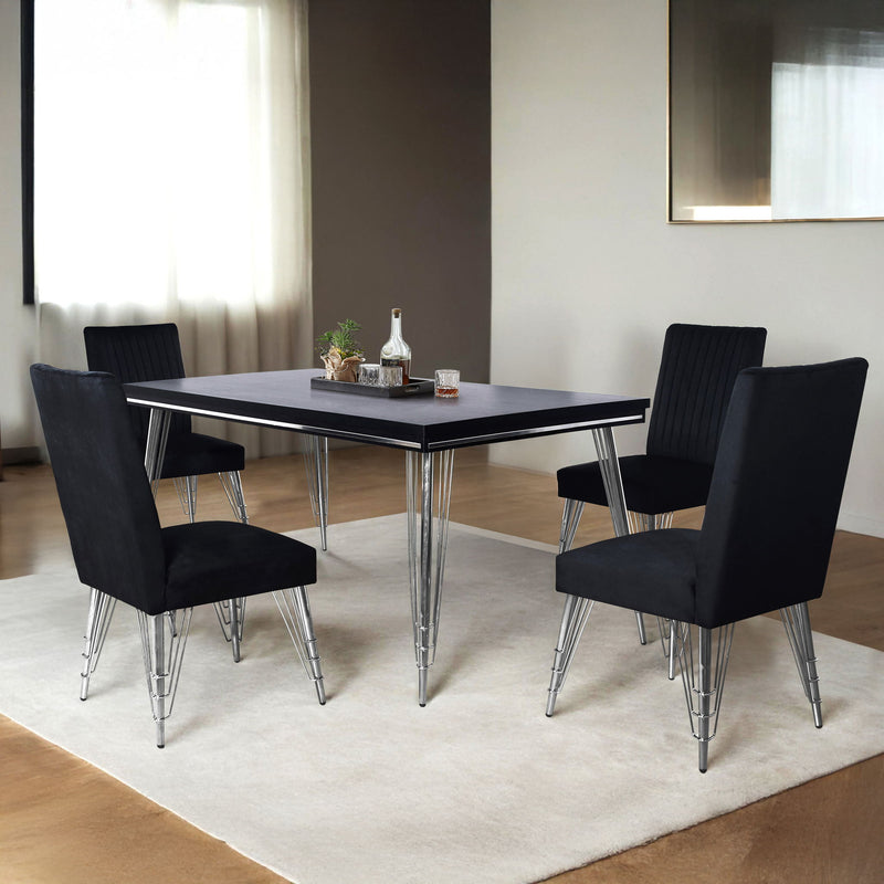 Ava - Dining Table With 4 Chairs - Black / Silver