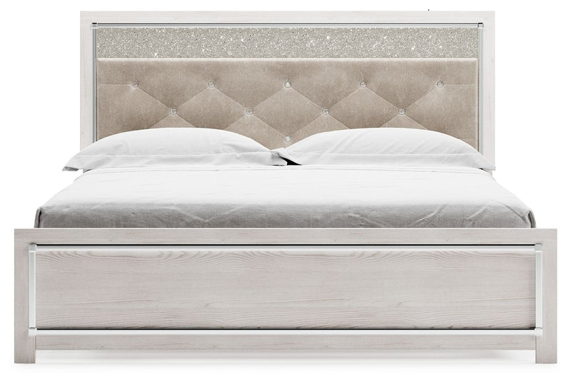 Altyra - King Panel Bed With Upholstered Headboard - White